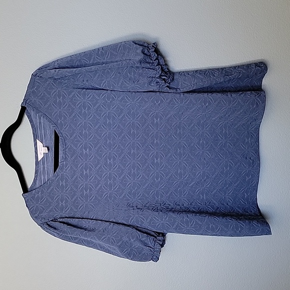 Lauren Conrad XXL Textures Blue Bubble Sleeve Blouse Top - Picture 1 of 5